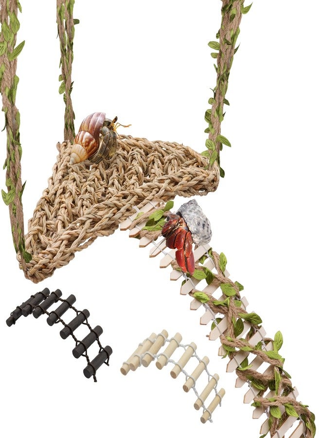 Niuohoy Hermit Crab Climbing Toys Set, Seagrass Hammocks Reptile Ladder Bridge Set Ornamental Fake Grass, Hermit Crab Habitat Tank Accessories, Also for Lizard Hamster Guinea Pig Rats - Image 1